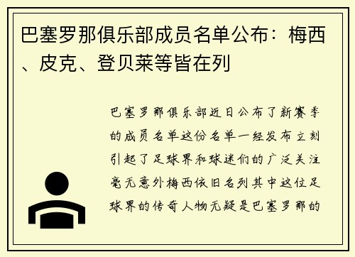 巴塞罗那俱乐部成员名单公布:梅西、皮克、登贝莱等皆在列