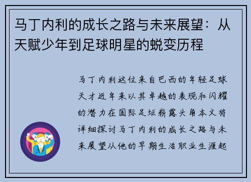马丁内利的成长之路与未来展望：从天赋少年到足球明星的蜕变历程