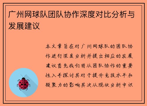 广州网球队团队协作深度对比分析与发展建议